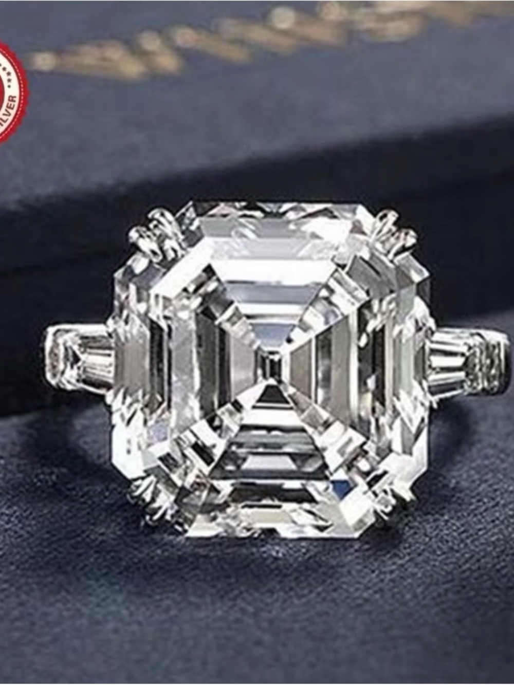 NWT-5ct Asscher cut engagement ring with 1cart tapered baguettes in SS